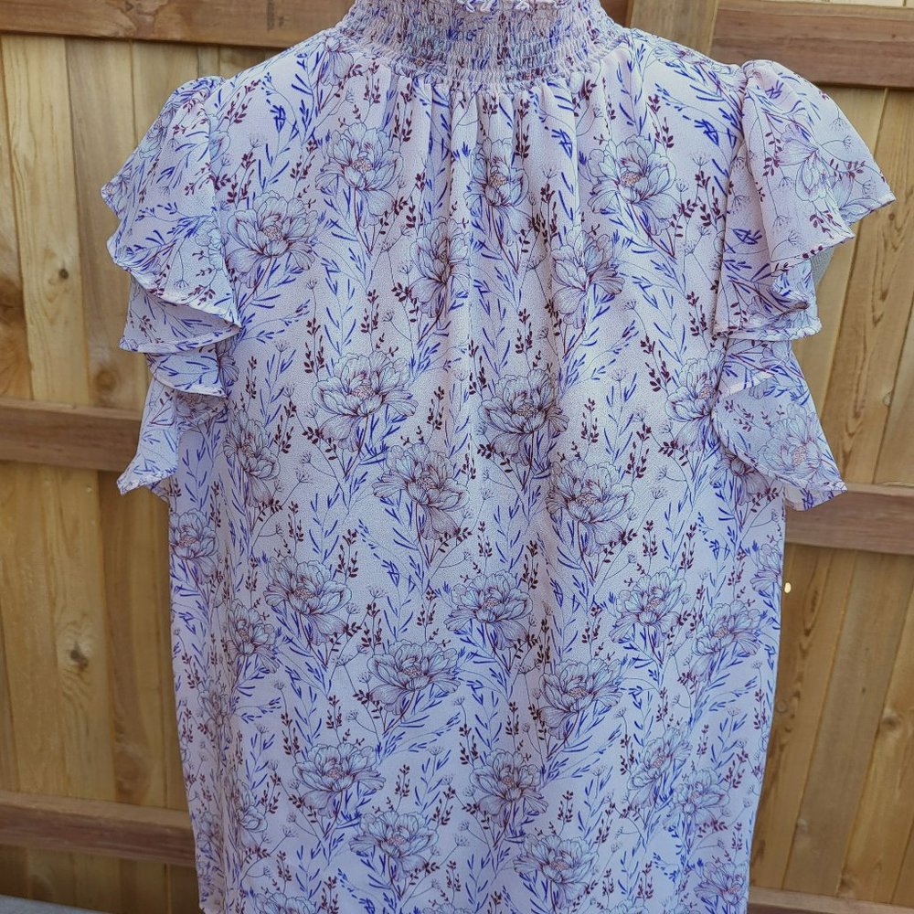 1. STATE women's flowy pink floral short sleeve top MEDIUM
